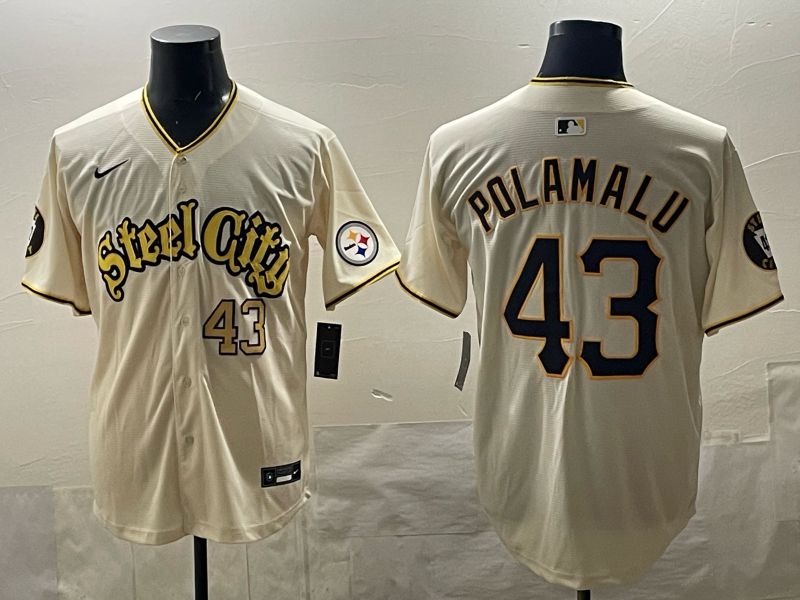 Men 2025 Nike Pittsburgh Steelers #43 Polamalu Cream Limited NFL Jersey style 07